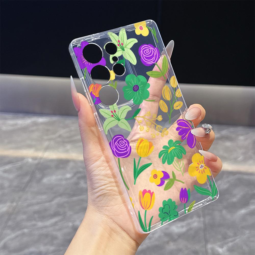 Vibrant Floral Pattern Phone Case for Samsung Galaxy S26 S25 S24 S23 S22 S21 S20 FE Plus Lucency TPU Protection Cover