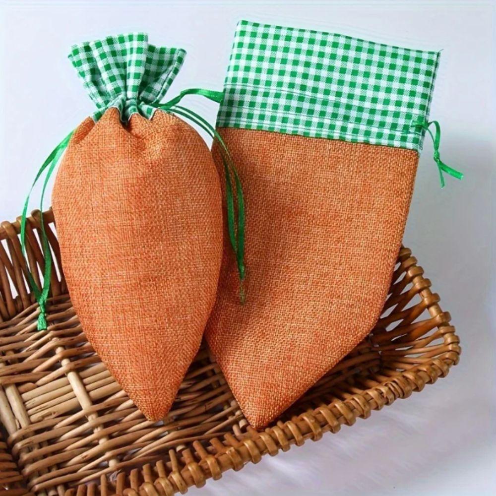 Carrot-Shaped Easter Present Bag Linen Material Drawstring Party Bags Easter Decorations