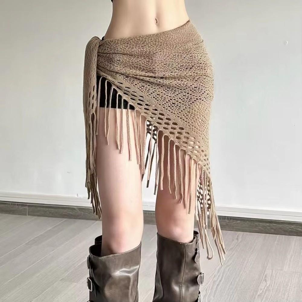 Knitted Belly Dance Clothing Tassel Triangular Scarf Women Hip Scarf  Adult Dance Practice