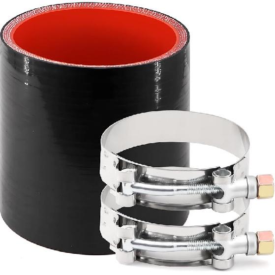ID 4 Inch(102Mm) High Temperature 4-Ply Reinforced Straight Silicone Hose Performance Coupler With 2Pcs T-Bolt Clamps Suitable High Level Turbo Pipe
