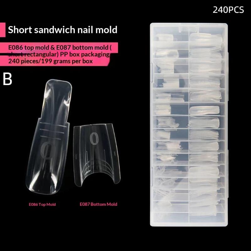 60/240/300Pcs/Pack ABS Sandwich Dual Nail Forms 15 Size Oval Extension Dual Form No Paper Forms Needed For Easy Nail Extensions