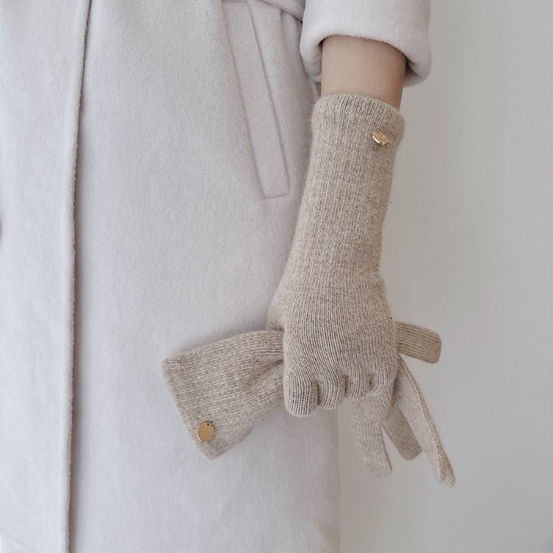 Rakun kadife yün yüksek kaliteli uzun kışlık termal eldivenler, kadın iki parmak açıkta ekrana dokunabilir yumuşak ve çok yönlü