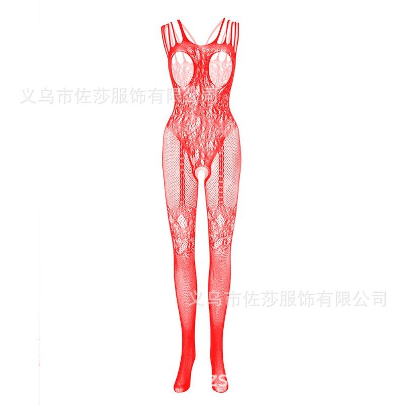New sex underwear hollow chest hanging sexy one-piece jacquard mesh coat open neck