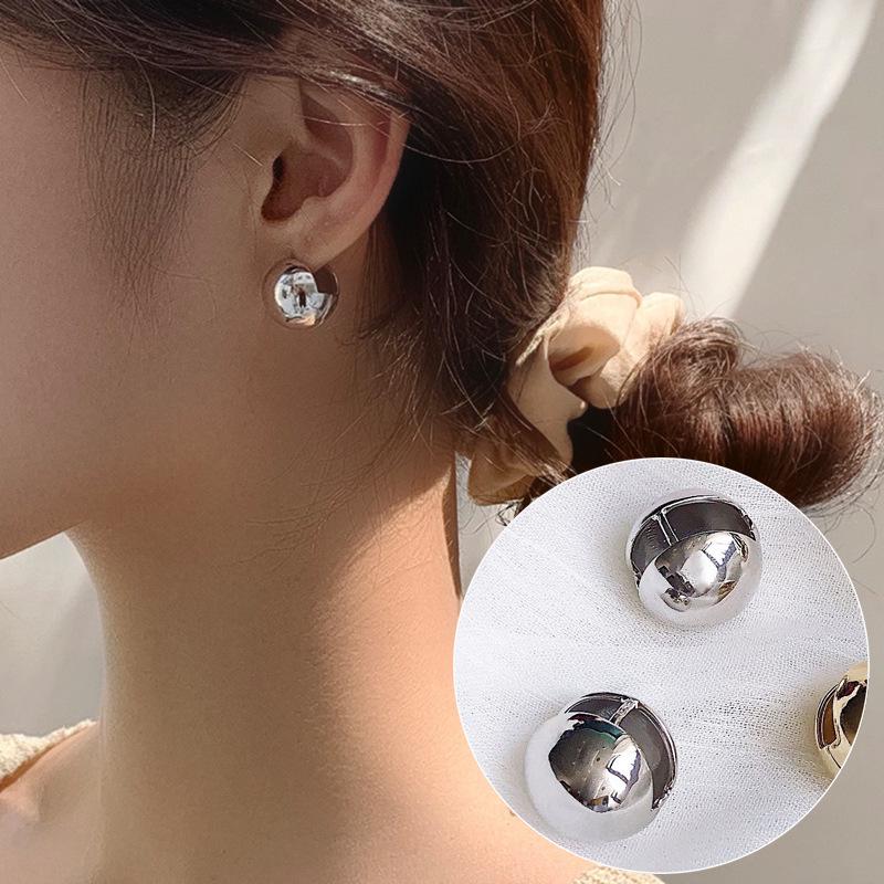 3D White Enamel Ball Earrings: Korean Style, High-End Feel, Niche Design for Women.