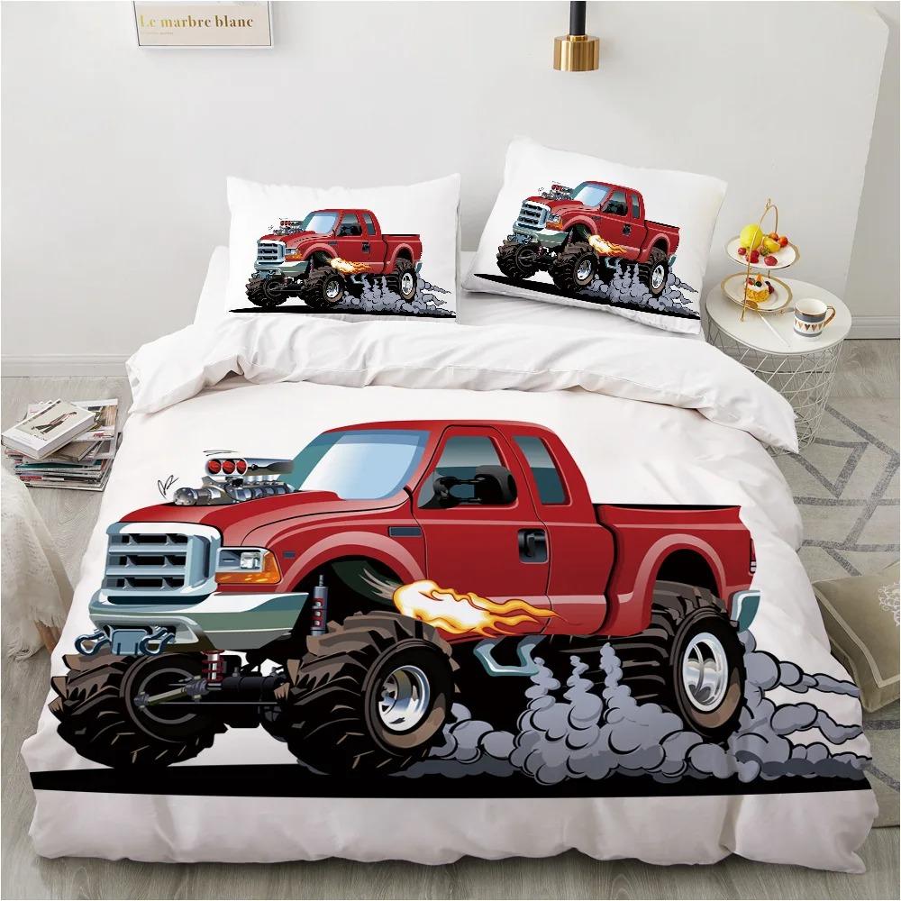 Boys Cartoon Car Bedding Set Full Construction Vehicles Comforter Cover Kids Cartoon Machinery Truck Soft Polyester Duvet Cover