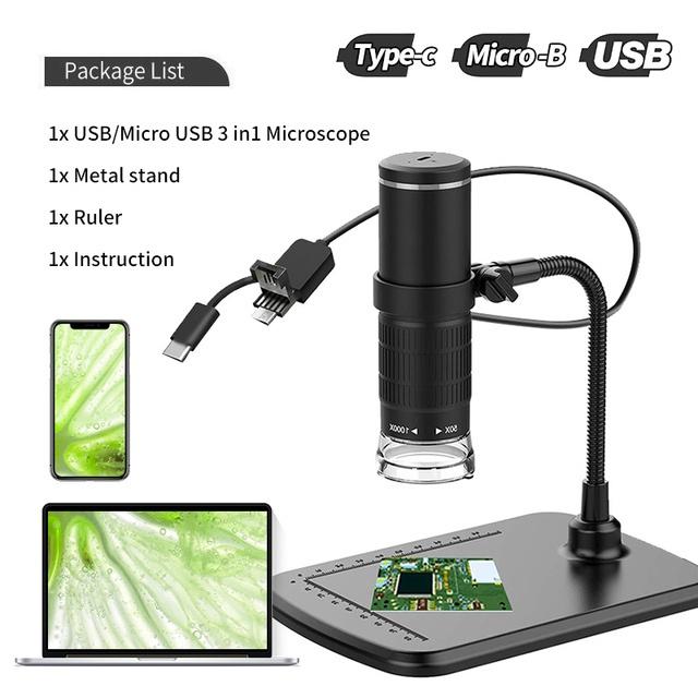 3 In 1 HD 1000X PCB Inspection Tools Digital Microscope LED USB WiFi Microscope Mobile Phone Microscope Camera with Stand for Smartphone