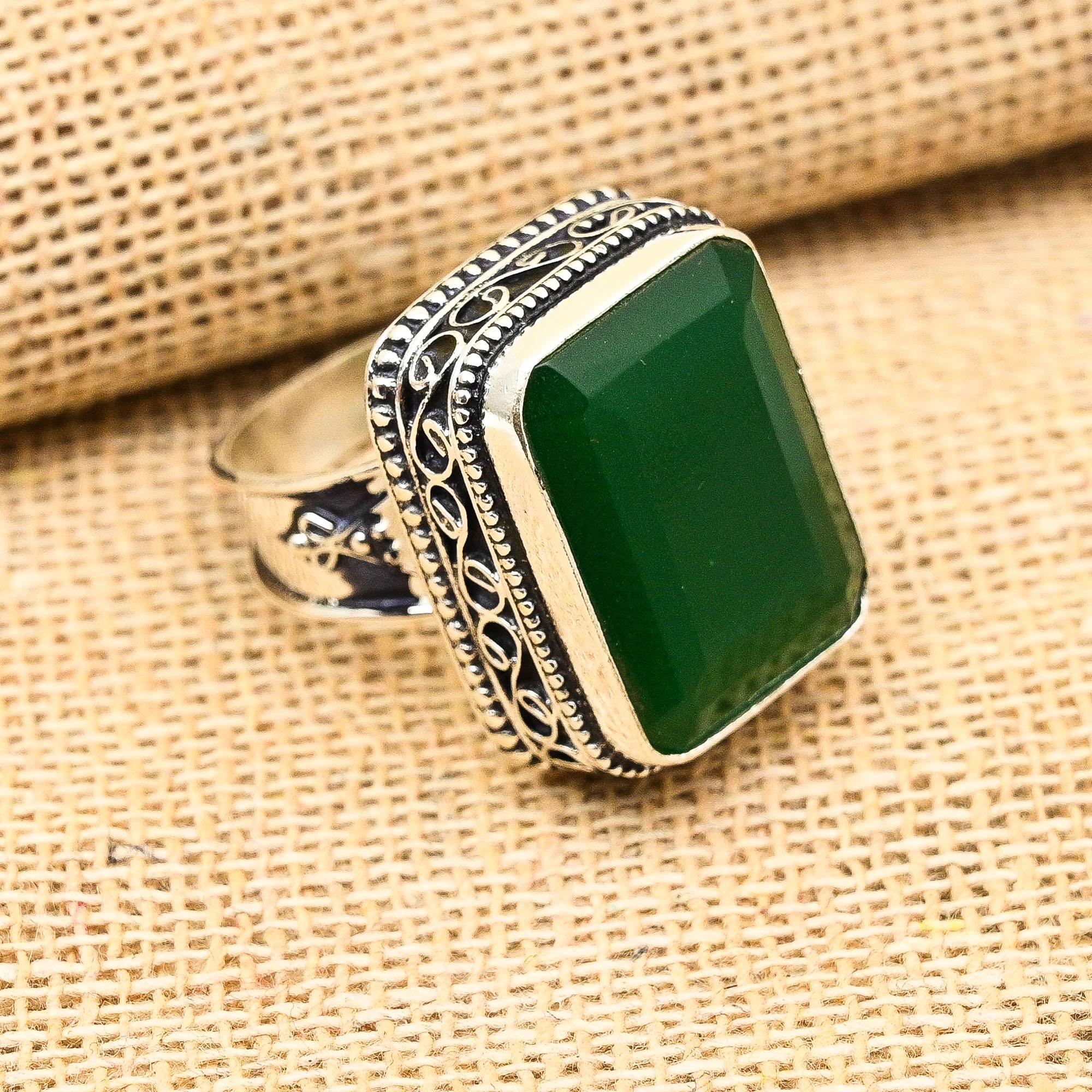 

Красивый зеленый оникс драгоценный камень ручной работы из стерлингового серебра 925 пробы ювелирные изделия для подарка 10 зелёный