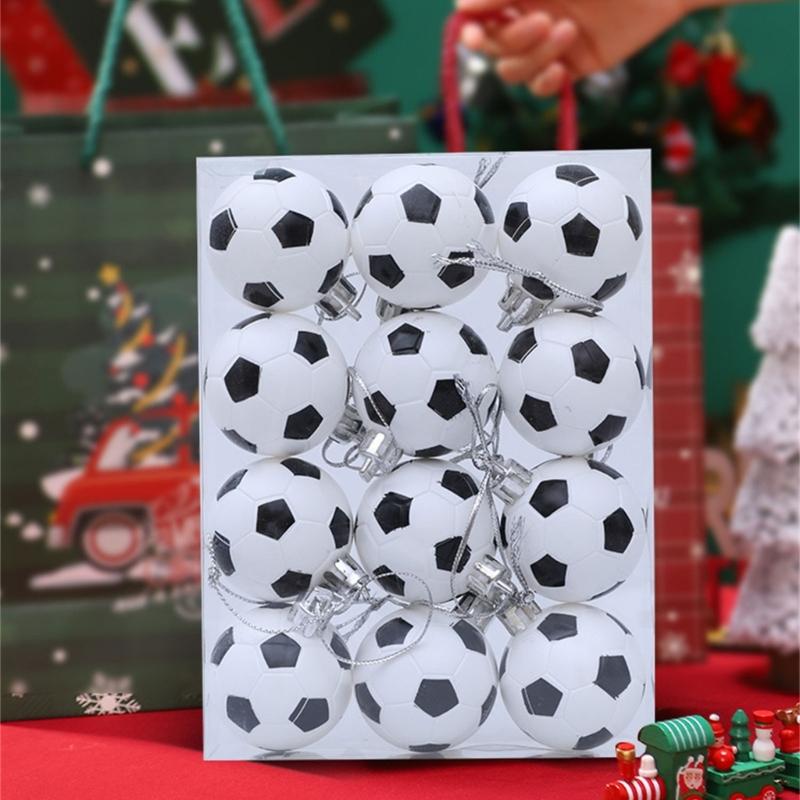 12 Stück Weihnachtsbaumkugeln Fußball Kugel Hängeornament Weihnachtsbaumschmuck für Winterurlaub Party Dekoration