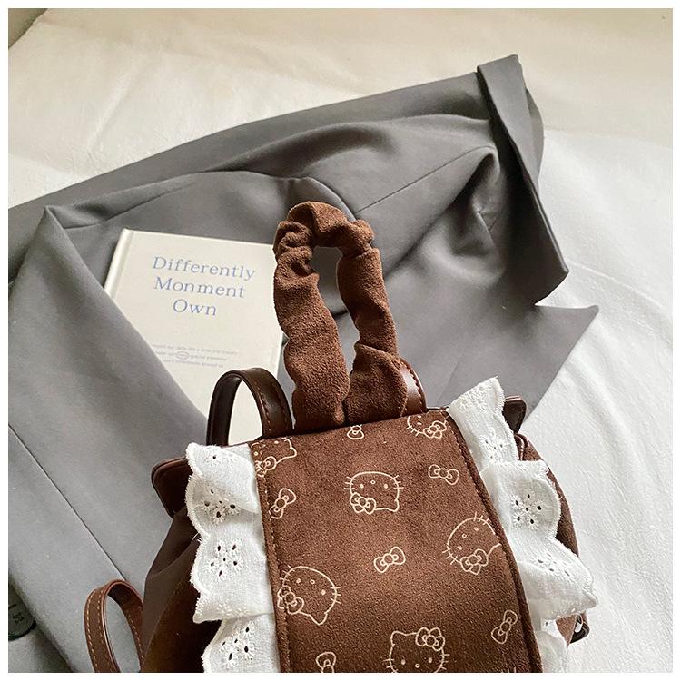 Korean Style Cartoon Backpack for Women - Cute Lace Design, Autumn & Winter 2025