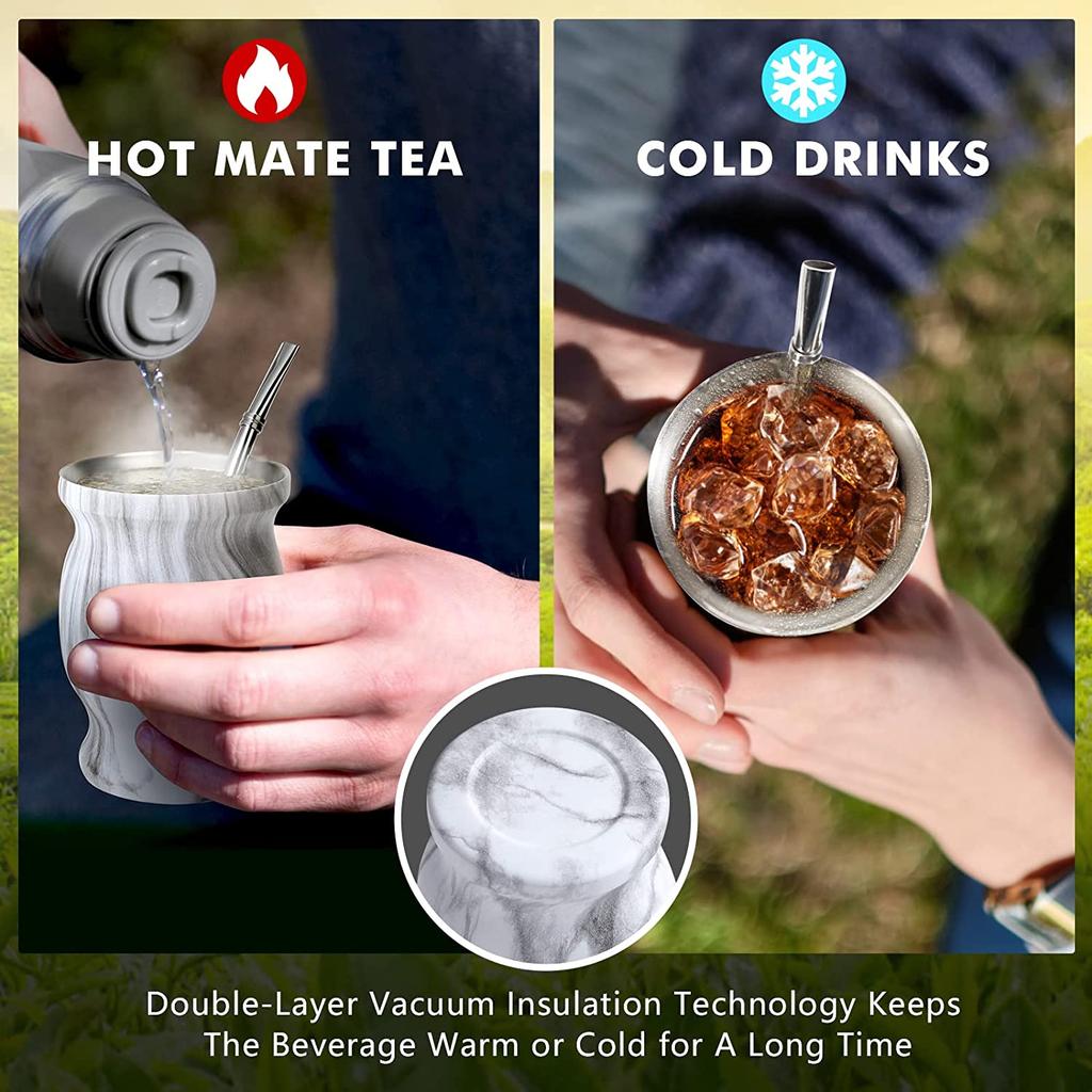 Přírodní kalabasa na Yerba Maté/Čajový šálek se sadou víček (Originální tradiční nádoba na maté - 230 ml) | Obsahuje 2 Bombilly (Brčka na Yerba Maté)