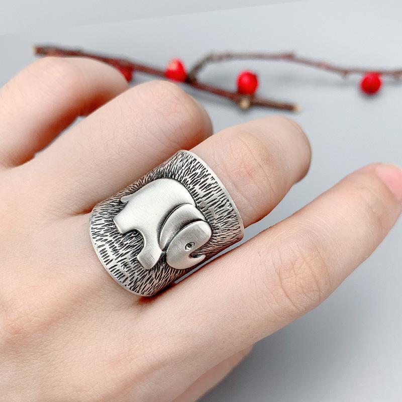 Retro Elephant Wide Ring For Women Men Silver Color Vintage Ethnic Style Open Ring Punk Gothic Accessories Designer Jewelry Gift