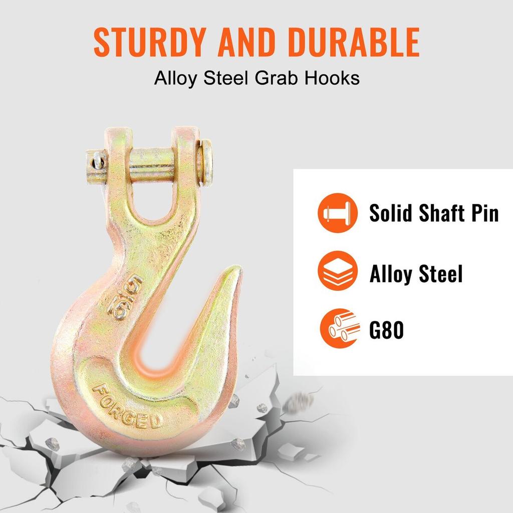 Transport Binder Chain, 4900 Lbs Working Load Limit, 5/16'' X 20' G80 Tow Chain Tie Down with Grab Hooks, DOT Certified, Galvanized Coating Manganese