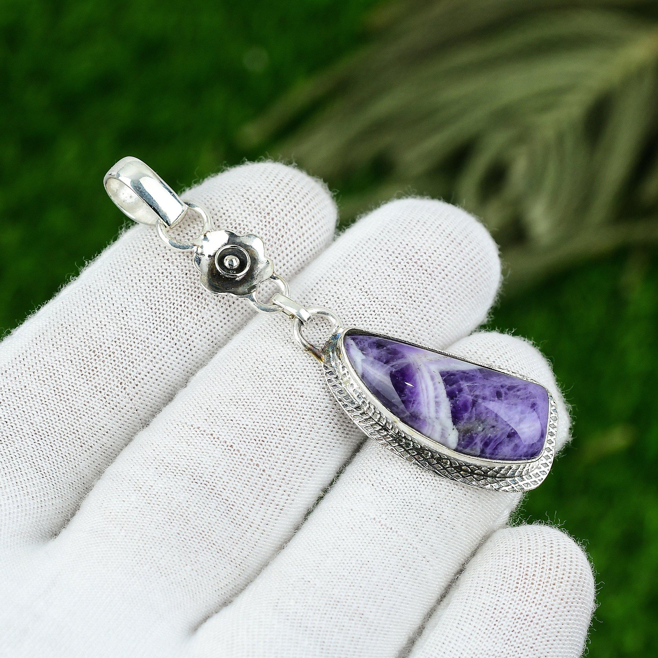 

Натуральный Аметист Шеврон Ювелирное Изделие из Драгоценного Камня Подвеска из Стерлингового Серебра 925 пробы для Женщин