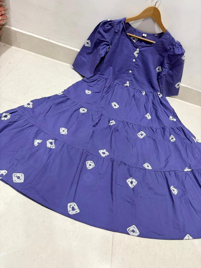 Women Designer Printed Cotton Midi Gown Kurta Party Wear Top Tunic Kurti Dress