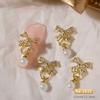 3D Bows Nail Art Charms Rhinestones Bows Charms Pearl Bowknot Nail Accessory 3D Alloy Nail Art Decoration for Women Girl