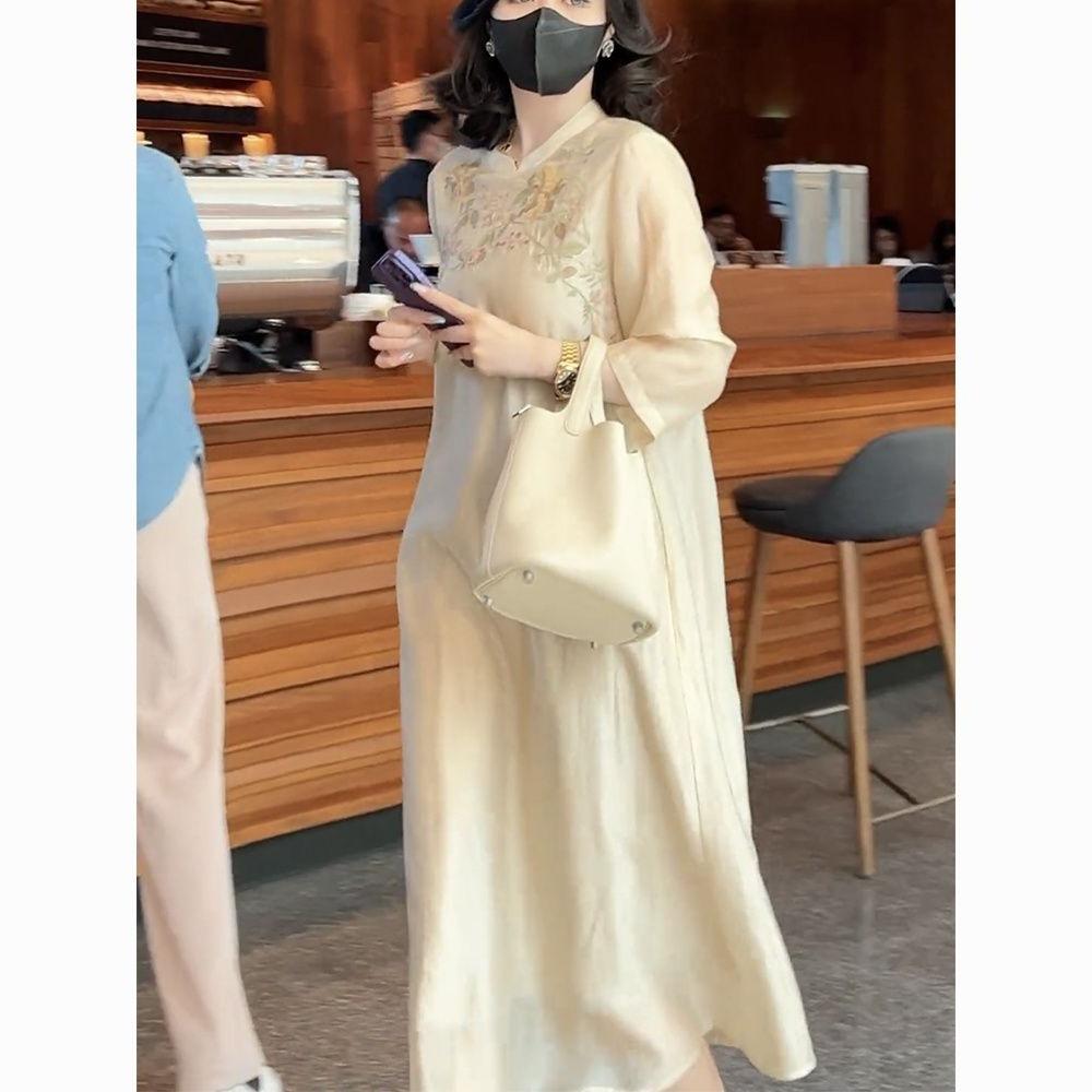 New Chinese style retro embroidery improved cheongsam skirt 2026 summer new loose large size thin dress women