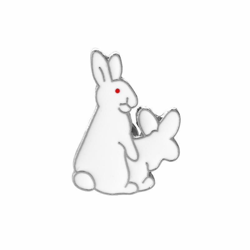 Cartoon Lovely White Rabbits Brooch Pins Animal Brooch Denim Jacket Pin Badge Gift Funny Fashion Jew