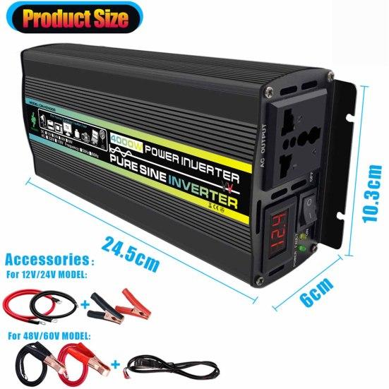 1 Set 3000W/4000W/6000W Power Inverter Pure Sine Wave LED Display 12V/24V to AC 220V Car Convert Adapter Auto Accessories