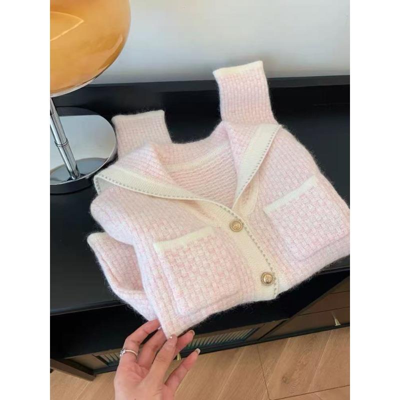 

Pink milk huhu soft waxy sweater jacket knitted cardigan women s small temperament design top L