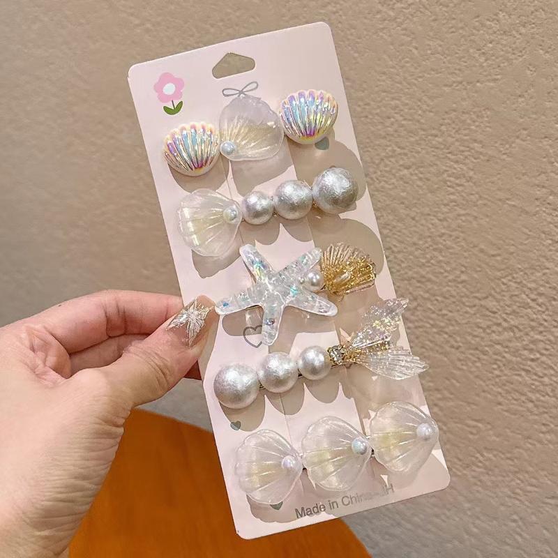 5Pcs Girls Cute Mermaid Ocean Hair Clips Starfish Shell Design Non Slip Grip For Daily Wear Birthday Parties Beach Trips