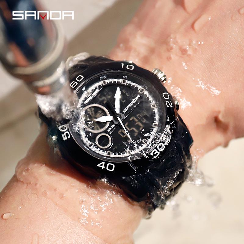 Sanda Multifunctional Waterproof Sports Watch for Students and Men - Black Technology Style