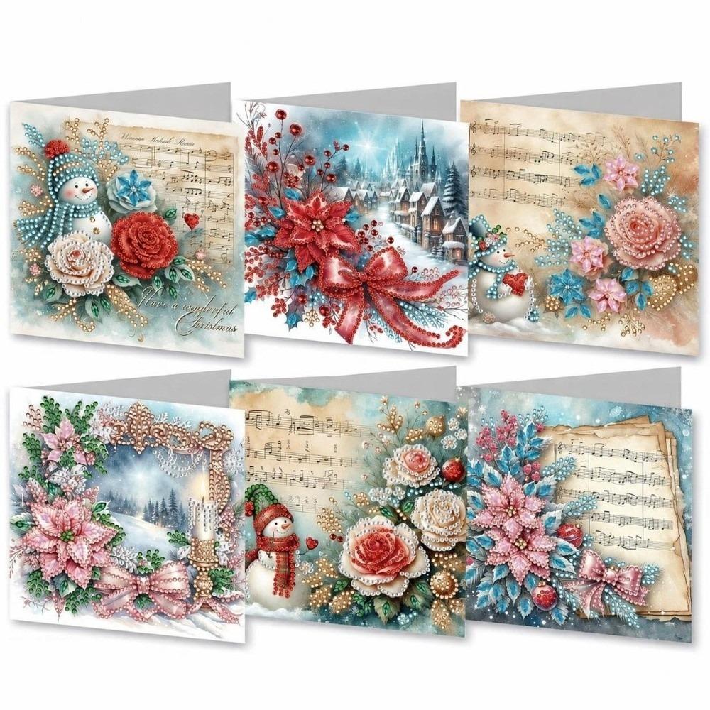 6Pcs/Set 2D Flat DIY Diamond Painting Greeting Card Kit Rhinestone Decorated Flower Pattern Diamond Painting Greeting Cards