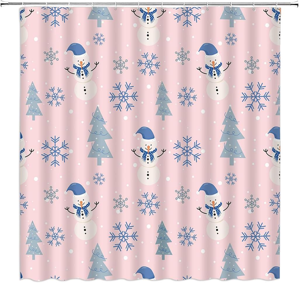 Christmas Shower Curtain Retro Farmhouse Rustic Horse Xmas Tree Winter Near Year Fabric Decorative Bathroom Curtains With Hooks