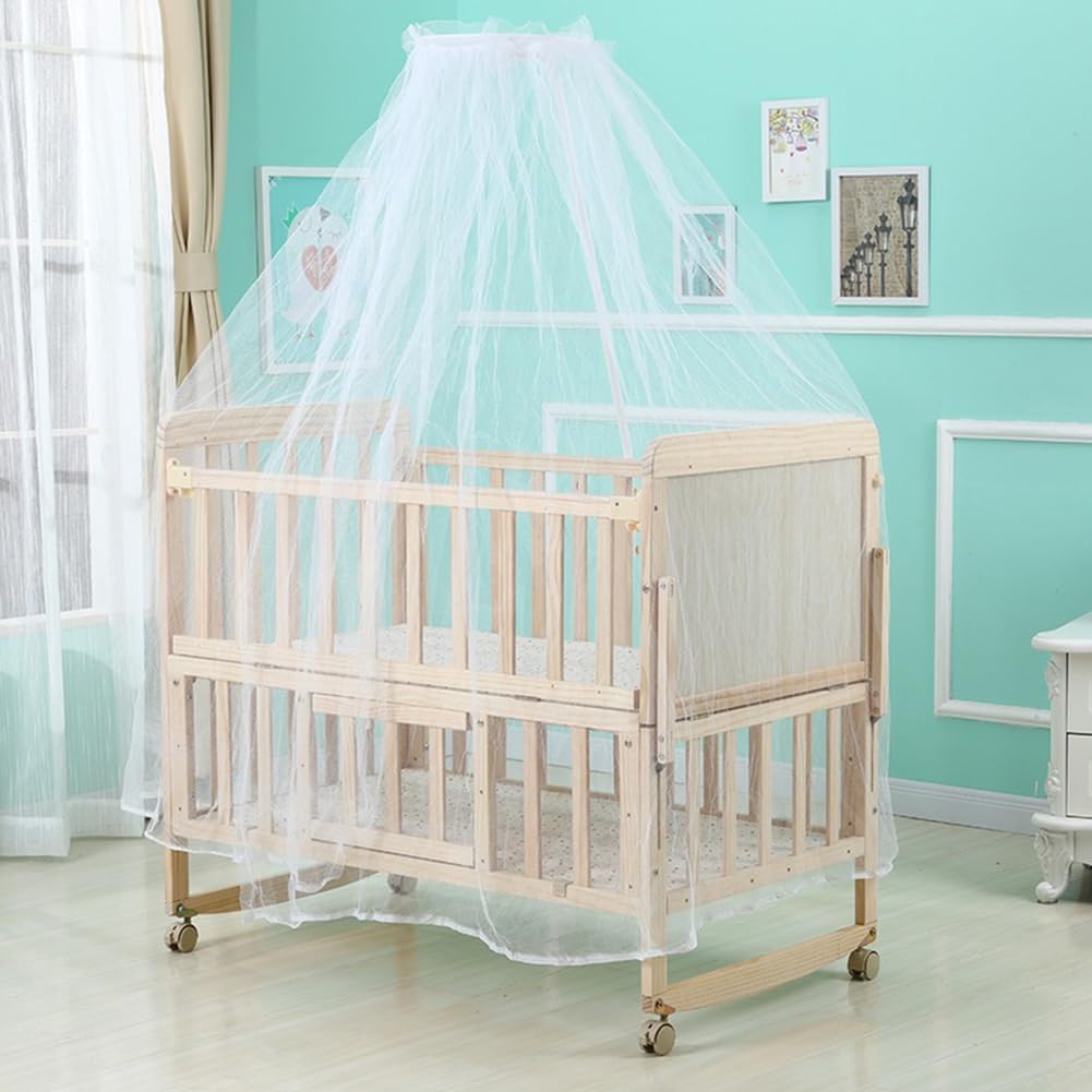Areden Wooden Infant Bed Durable Baby Easy Adjustable Fall Simple and Stylish Suitable for Newborns and Babies of Various Compact Mosquito Wood Color
