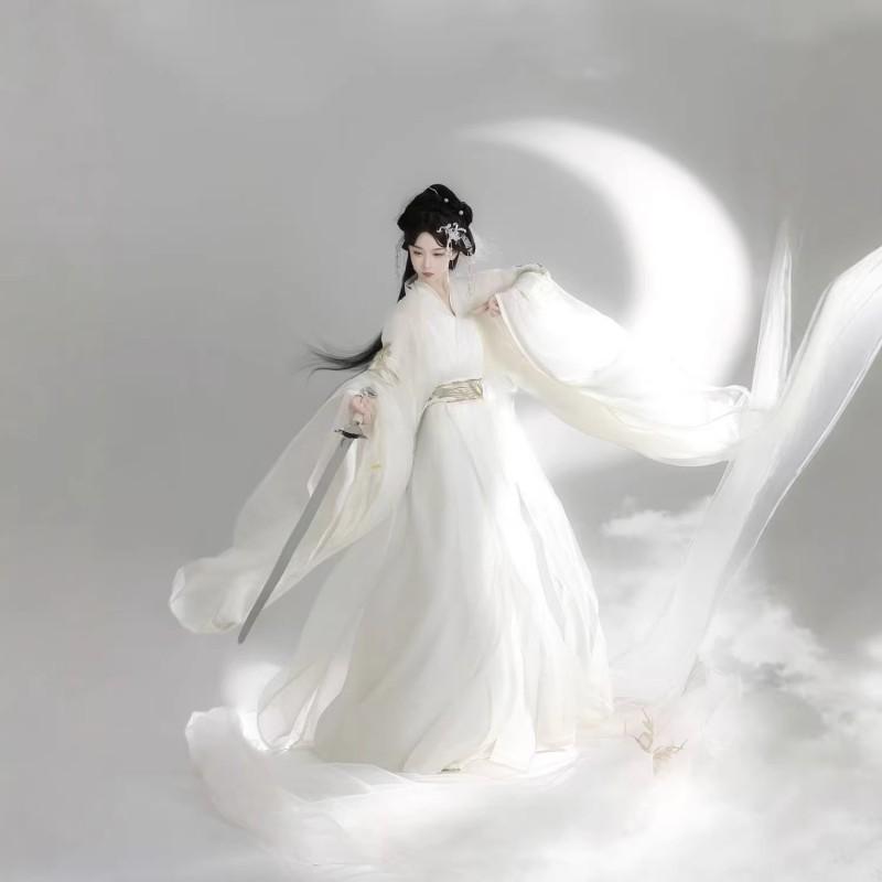 Hanfu Style Jin Dynasty Inspired Womens Wide Sleeve Straight Ru Robe With Heavy Embroidery Waist Sash
