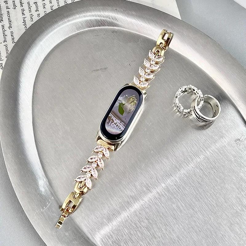 

Luxury Diamond Metal Watch Strap for Mi Band 6 5 Mermaid Diamond Bracelet for Xiaomi Mi Band 9 8 7 NFC Correa Replacement Strap for Mi 8 золотой