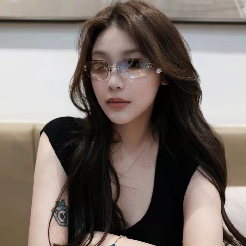 Korean Style Sunglasses For Women Rectangle Shape Rimless  Hot Sexy Women'S Sun Glasses Rhinestone Outdoor Sunglass