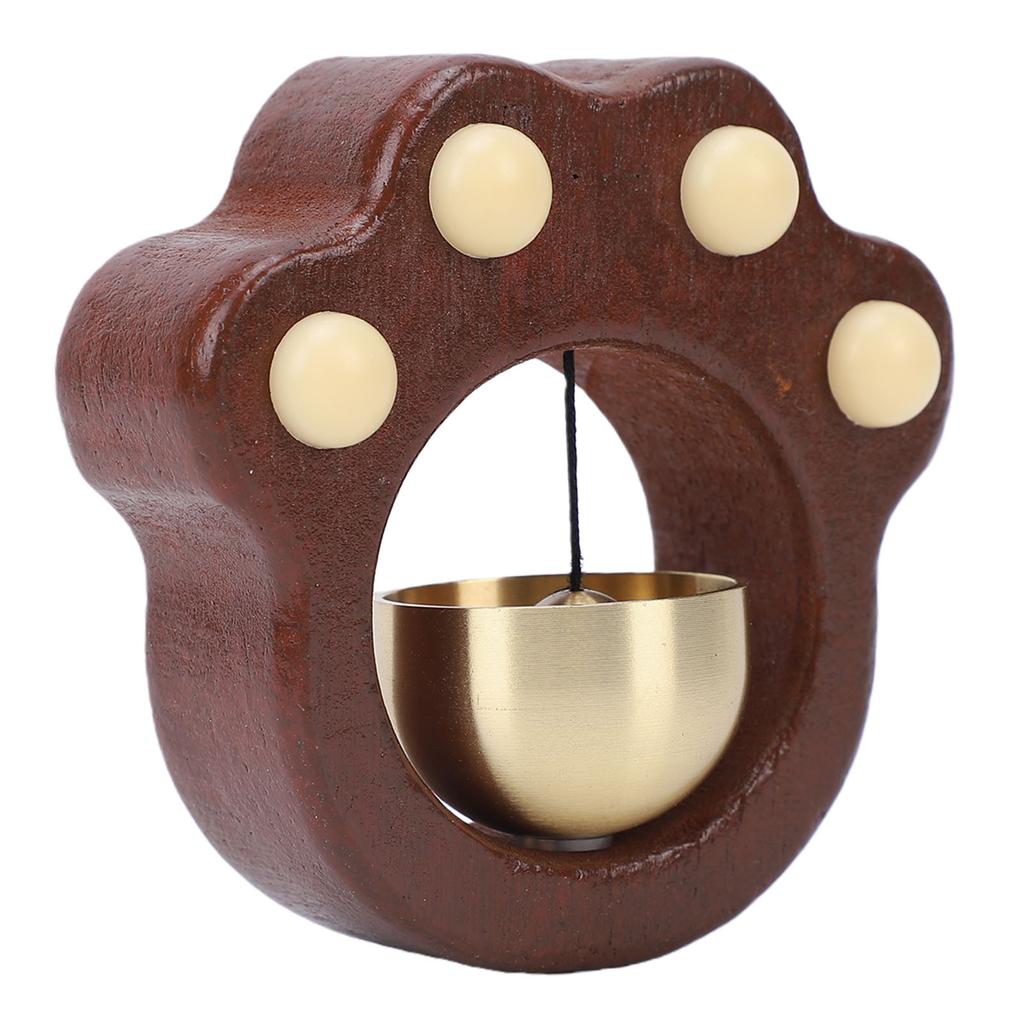 Cat Paw Shopkeeper Bell Wooden Door Chime with Brass Bell Magnetic Installation for Home Office Cabin Tent Walnut Color