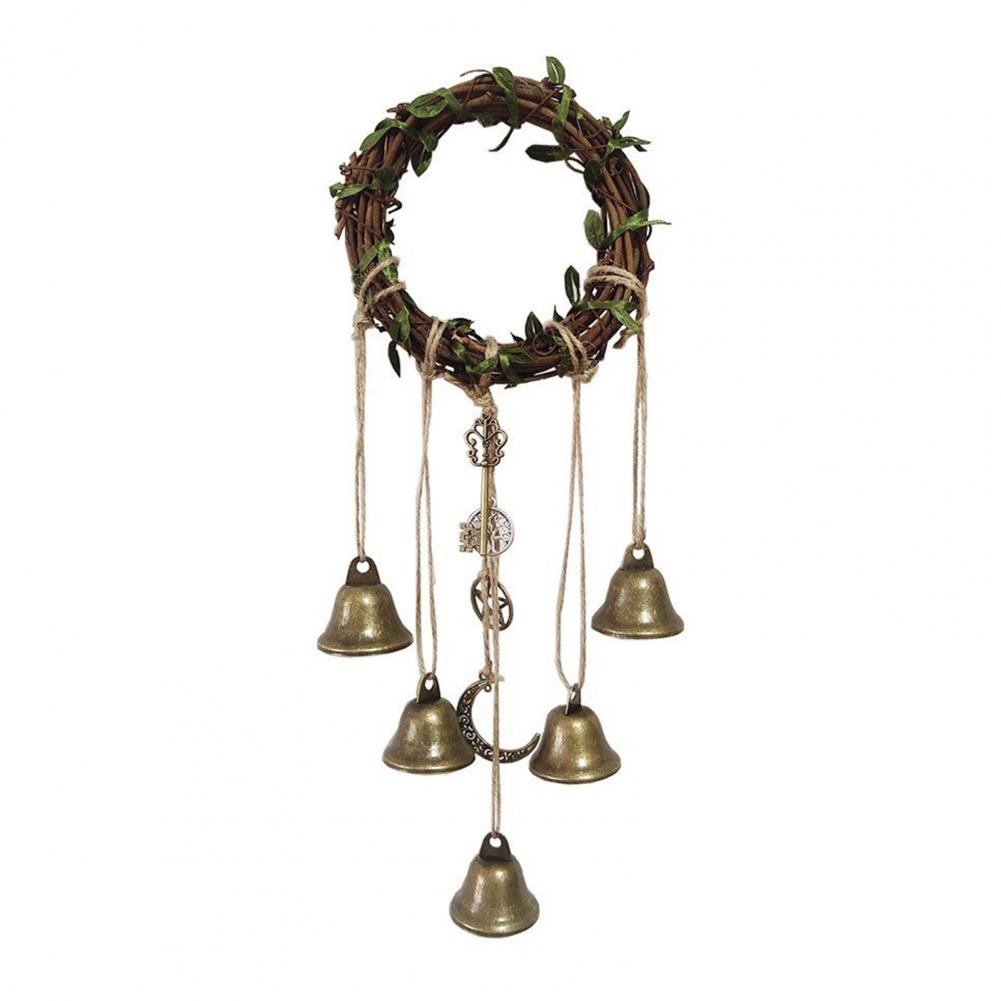 Witch Wind Chime Witch Bell Decoration Handmade Brass Bell Witchcraft Door Hanger Wicca Wind Chime Decoration Rattan