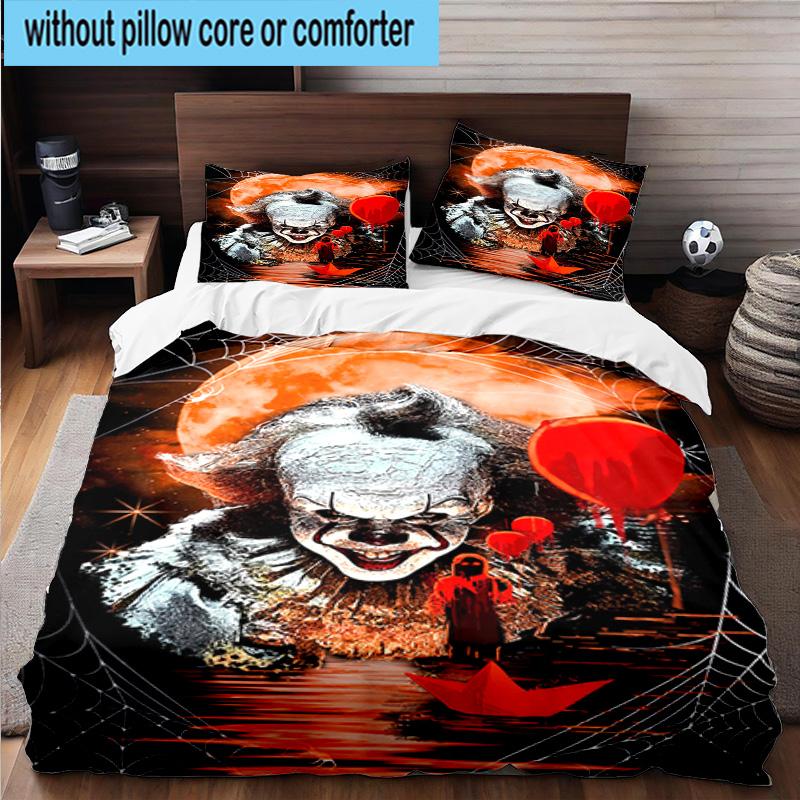 1PC Scary Clown Horror 3pcs Bedding,Including 1pc Duvet Cover And 2pcs Pillowcases Perfect for Christmas,Ideal for Bedroom, Dormitory