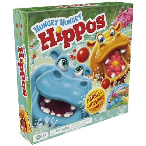 Hungry Hungry Hippos Game for Preschoolers | Instant Marble Renewal, Easy Setup & Storage | Ages 4+ | 2-4 Players | Kids' Game