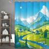 Flat Scenic Mountain River Prairie Log Cabin Shower Curtain, Bathroom Decorative Shower Curtain, Waterproof Shower Curtain with