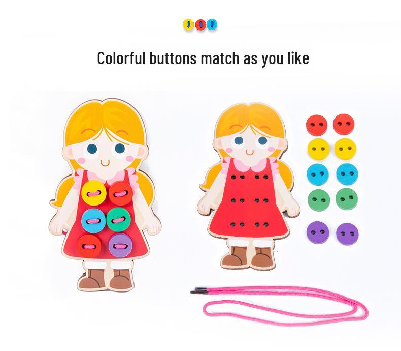 Montessori Wooden Lacing Game: Sewing Buttons for Early Education & Intellectual Development In Children