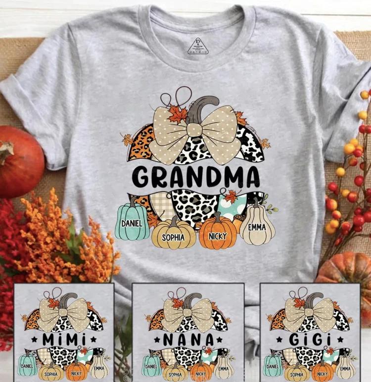 Personalized Grandma s Pumpkin Patch Fall Leopard Halloween Shirt, Kids Name Tee S
