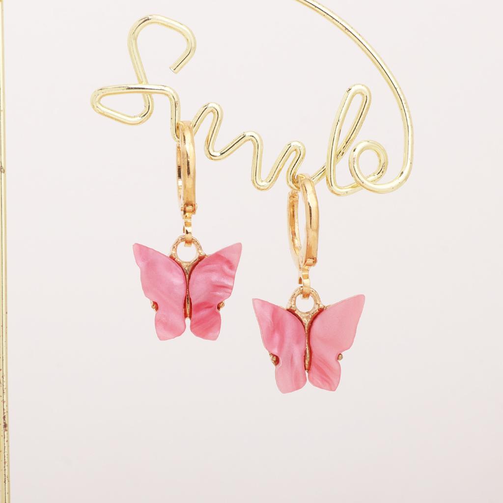 Fashion New Women's Butterfly Earrings Colored Acrylic Butterfly Pendant Gold Ear Buckle Ear Accessory Set