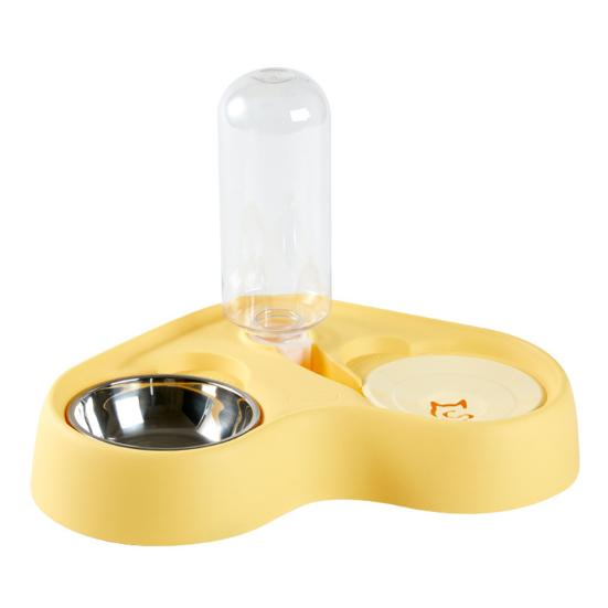 Cat Feeder Food Grade Stainless Steel Bowl Pet Feeder with Automatic Water Refill Dual Zone Design Cat Food Water Combo