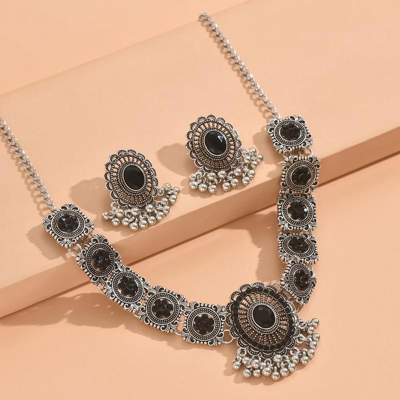 2 Pcs  Vintage coloful Necklace Earrings Set For Women Wedding Ceremenoy  Crystal Decoration Zircon Set
