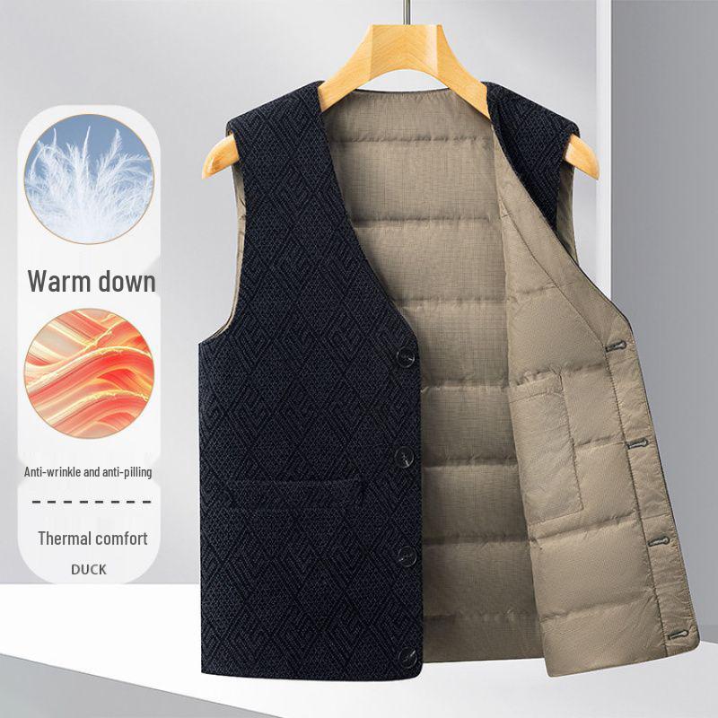 2025 Autumn/Winter Men's Corduroy V-neck Down Vest - Warm Vest for Middle-aged & Elderly