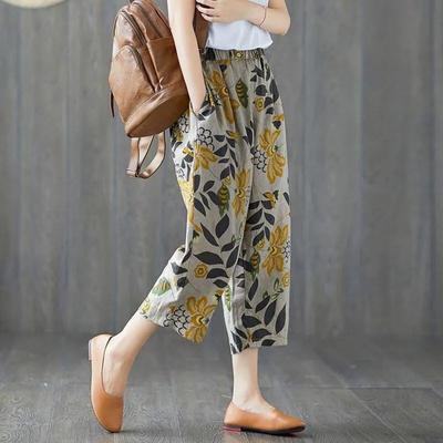 Cotton Pants Summer Women Plus Size Loose Pajama Pants Versatile Casual High-waisted Wide-leg Linen Pants