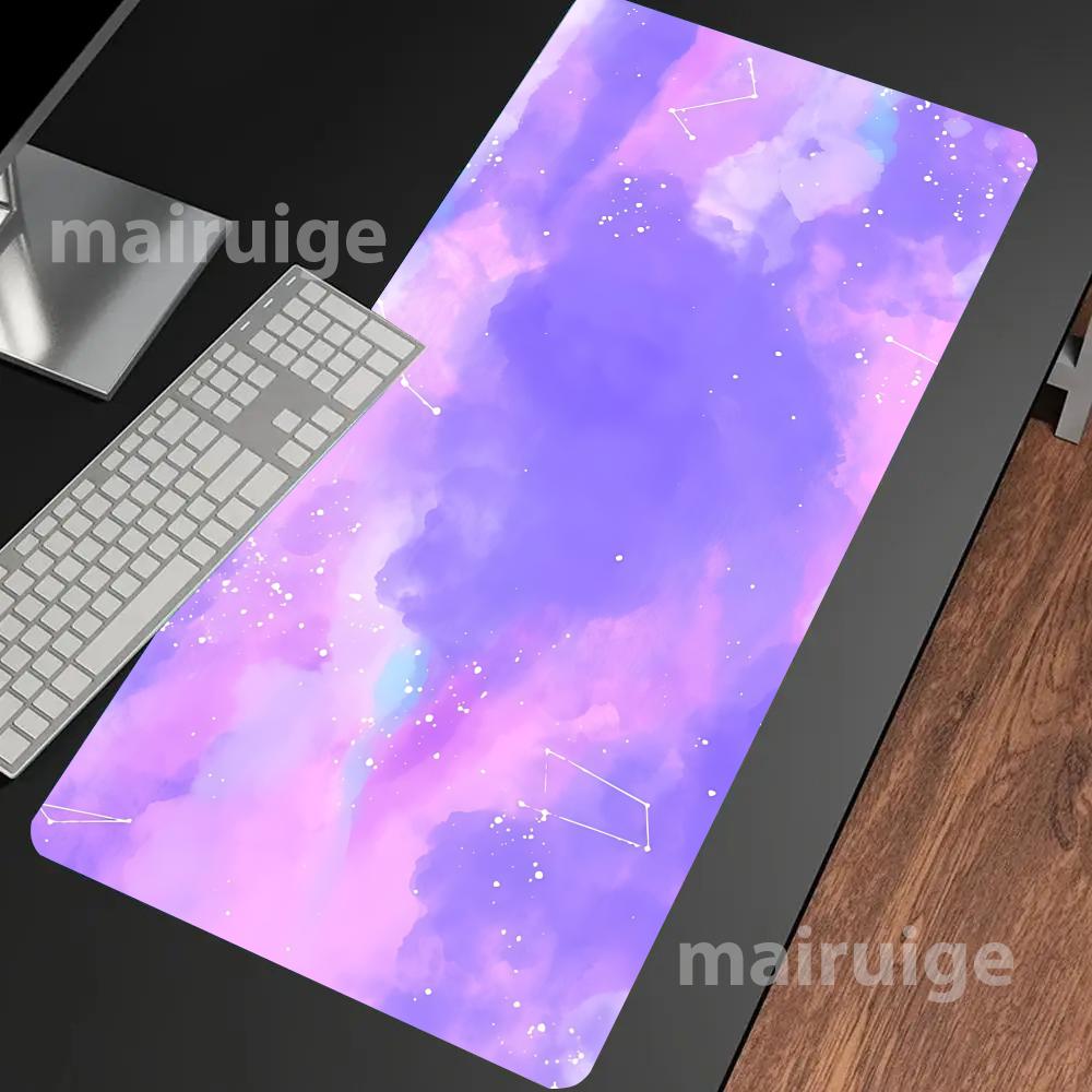 Purple Pink Starry Sky Mouse Pad Large Computer Office Game Table Mat Rubber Anti-slip Stitched Keyboard Mats 90x40 Desk Pads