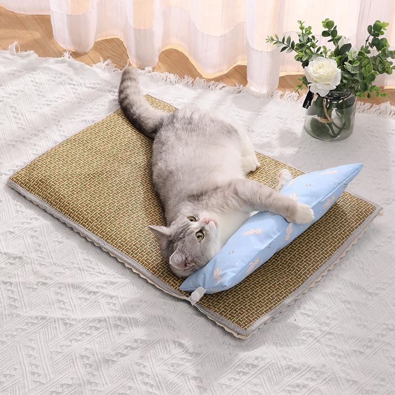 Summer Pet Mat Mat Cat Mat Mat Waterproof Non-stick Fur Cat Mat Cooling Straw Mat Puppy Mat Cat Litter Mat