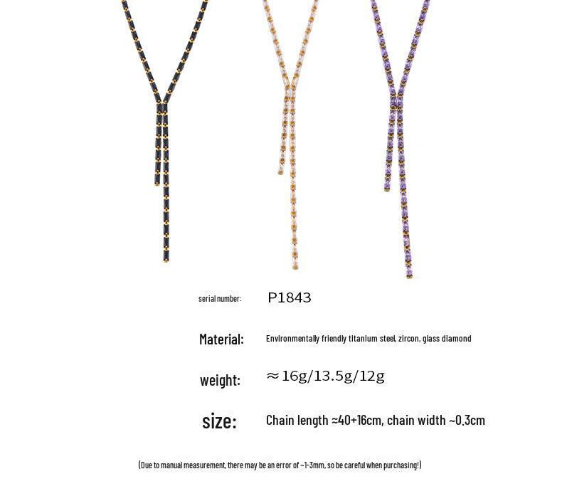 Korean Luxury Titanium Steel Necklace with Colorful Rectangular Zircon Gems, 2024 Edition