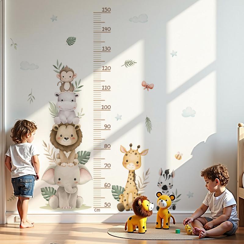Children's Growth Chart Sticker Jungle Safari Animals Height Ruler Removable Wall Decals For Nursery Room Baby Kids