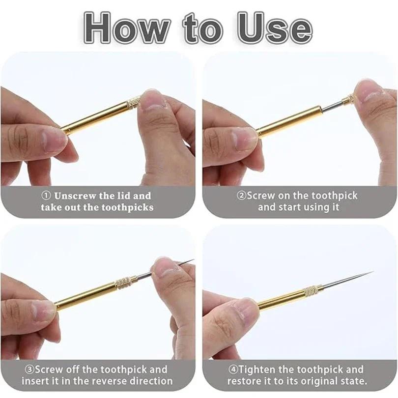 1PC Portable Titanium &Brass Toothpick Fruit Fork Outdoor Multifunctional Camping Tool Toothpick Tube,Stronger Than Dental Floss