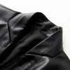 Womens Fall Long Sleeve Lapel Double-Breasted Belted Faux Leather Blazer Coat