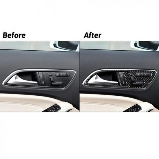 Carbon Fiber Interior Front Door Handle Cover Trim Fit For Mercedes Benz CLA GLA